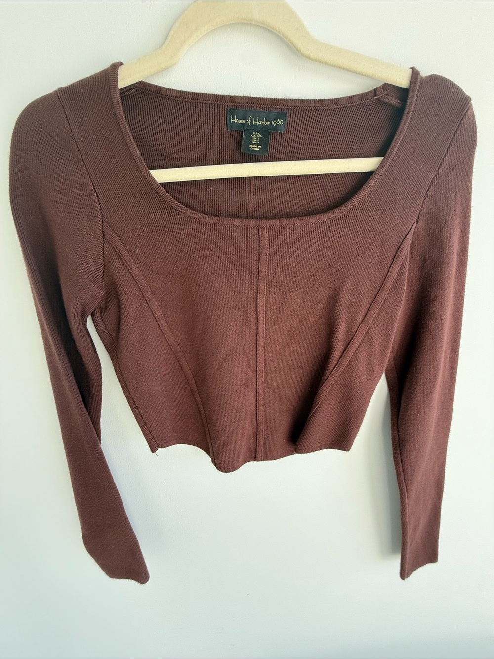 House of Harlow 1960 Chocolate Brown Long-Sleeve Scoop Neck Top